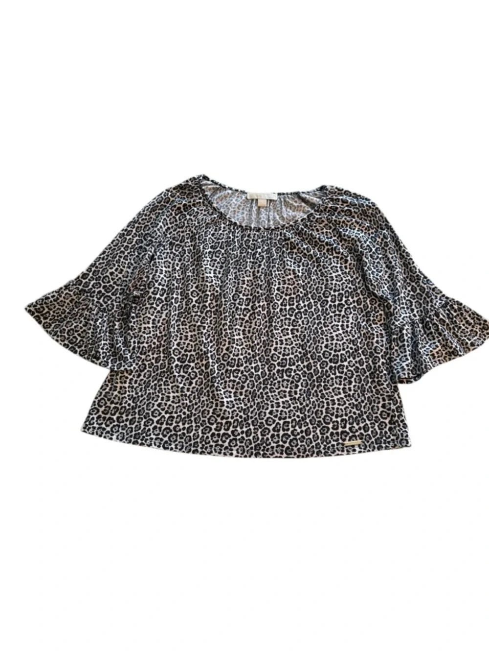 Michael Kors Black & White Leopard Print Ruffle Sleeve Blouse Size Medium